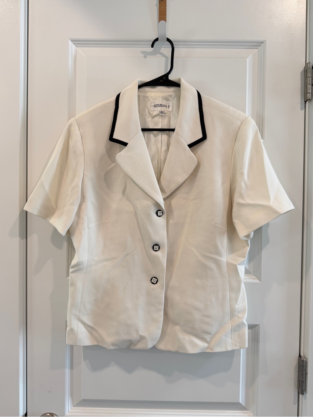 Vintage 90s Studio I Women’s Black & White Button Down Jacket Blouse sz 12